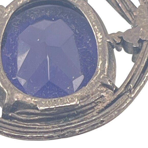 Gerard Yosca Signed Designer Circle Pendant With Blue Faceted Stone Swirl Design - Picture 6 of 9